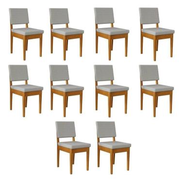 Imagem de Kit 10 Cadeiras 100% Madeira Maciça Encosto e Assento Estofado Miami Cerejeira/Cinza