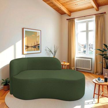 Imagem de Recamier Curvo Orgânico 200cm 3 Lugares Lado Direito para Sala ou Quarto Linho Japão Verde