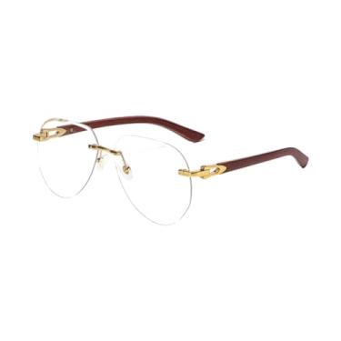 Imagem de Óculos de sol retrô sem aro, armação grande de metal com textura de madeira, para homens e mulheres, unissex (4)