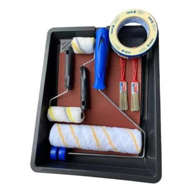 Imagem de 2X Kit Pintura Parede Bandeja Rolo Lã Fita Crepe E Pincel 15