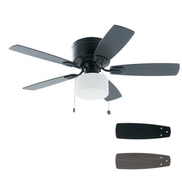 Imagem de FANSHAIN Ventilador de teto com corrente de tração de 106 cm: Ventilador de teto tradicional embutido com luz - Lâmpada LED - Lâminas de acabamento duplo - Função reversível para quarto - Preto