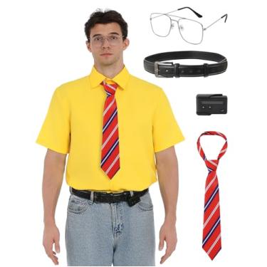 Imagem de POEWAUVE Acessório de fantasia de cosplay de escritório de Halloween manga curta cinto Pager óculos gravata, Amarelo, G