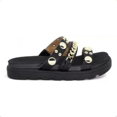 Imagem de Sandalia Papete Vizzano Feminina Tratorada Tiras Spike Macia, Preto, 3