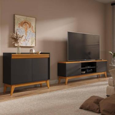 Imagem de Conjunto Sala de Estar Buffet 2 Portas Ripado e Rack para Tv até 75 Polegadas - ViaNossa