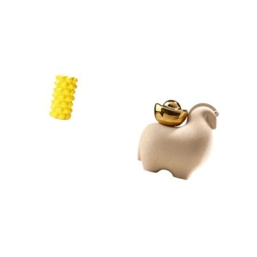 Imagem de Fenteer Vaso de Flores de Porcelana E Estátua de Animal em Miniatura, Ornamento Criativo de Mesa para Sala de Estar, Escritório, Pátio, Decoração de Casa, Col