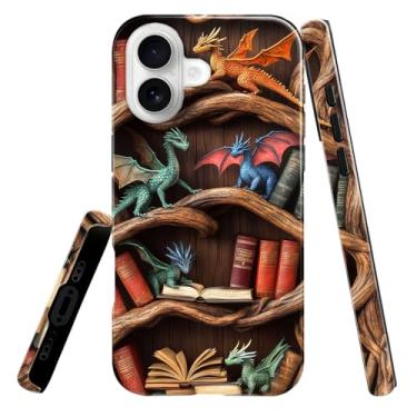 Imagem de heindiy Compatível com iPhone 17, capa brilhante, proteção total, à prova de choque, anti-arranhões, capa de TPU, capas para homem, mulher, estante de dragão fantasioso