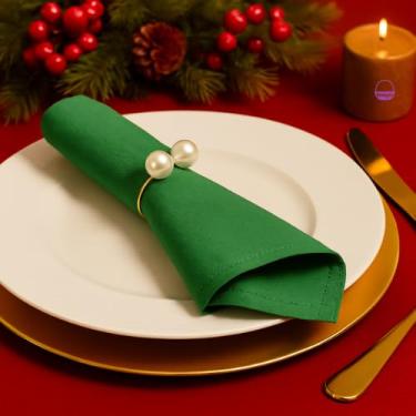 Imagem de Kit 6 Guardanapo de Tecido Mesa Posta Natal - Guardanapo de Boca em Oxford 40x40, Kit 6Lugares Decoração Natalina, Mesa de Jantar, Casamento, Café da Manhã, Festa, Ceia, Ano Novo (Verde)