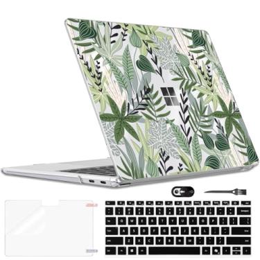 Imagem de LCMOCICO Capa para laptop Microsoft Surface de 13 polegadas Copilot+ PC 2025 (modelo 2095), capa protetora de plástico ultrafino, estampa impressa, folhas verdes tropicais