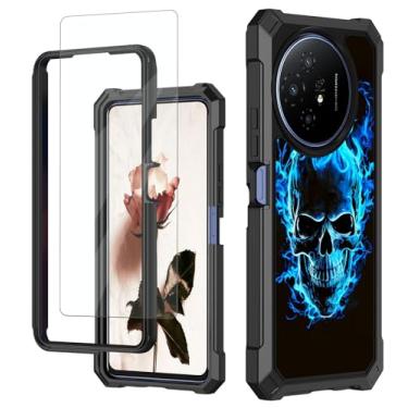 Imagem de RAUEDWDJS Capa para TCL 50 XL 5G com protetor de tela temperada, PC rígido resistente e TPU macio à prova de choque, capa protetora para celular para TCL 50 XL 5G, caveira azul