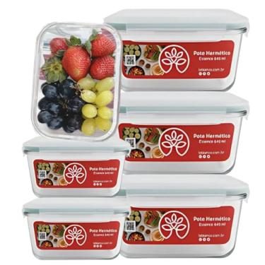 Imagem de Kit 6 Potes Herméticos de Vidro Temperado, Marmita 1040ml, Tampa com Travas, Para Forno, Air Fryer, Freezer, Micro-ondas