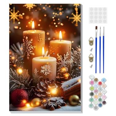 Imagem de DOMROM Kit de pintura emoldurada de Natal por números para adultos com cavalete de madeira, kit de pintura de vela por número para iniciantes, kits de pintura a óleo DIY para decoração de parede de
