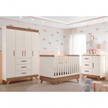 Imagem de Quarto De Bebê Retrô Maya Com Berço Americano Vitória Off White Carval