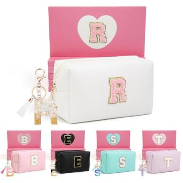 Imagem de AIBFRID 2 peças de bolsas de maquiagem iniciais para mulheres, presentes de aniversário para meninas de 10, 5, 6, 7, 8, 9, 10, 11 e 12 anos, bolsas de cosméticos de viagem, bolsa de maquiagem fofa