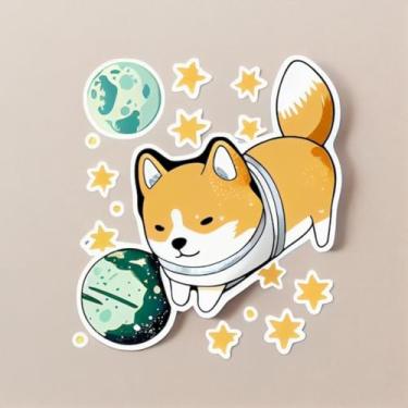 Imagem de Adesivo de Parede Infantil Kawaii com Animais e Elementos Espaciais para Quarto e Cadernos 30x30cm