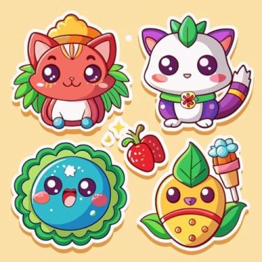 Imagem de Adesivo Kawai Fofo para Crianças decoração de quartos e cadernos mascotes e bolos 30x30cm