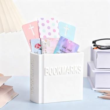 Imagem de Suporte de marcador, acessórios de leitura de livros, caixa decorativa, caixa de armazenamento decorativa em forma de livro, estojo de armazenamento com tampa aberta, estrutura leve durável (branco)