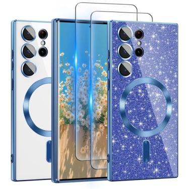Imagem de ATUMP Capa para Galaxy S23 Ultra compatível com MagSafe, [cartão de glitter e 2 peças de películas HD] Linda capa brilhante brilhante [nunca amarela], fina, à prova de choque, antiarranhões, macia e