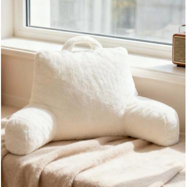 Imagem de NOONTIDE Travesseiro de leitura para adultos sentados na cama: almofada traseira grande com rolo de pescoço removível e almofada individual, capa lavável para sentar, assistir TV/jogar/relaxar (branco