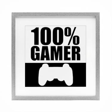 Imagem de Stupell Industries Impressão emoldurada 100% Gamer preto e branco cinza sob vidro, design por Kim Allen, 40,6 x 40,6 cm