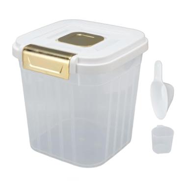 Imagem de Aqur2020 Recipiente de Armazenamento de Arroz, Vedação Espessada, Grandes Recipientes Herméticos de Armazenamento de Alimentos Com Copo de Medição e Colher para Cozinha Doméstica (Branco 5kg / 11lb)