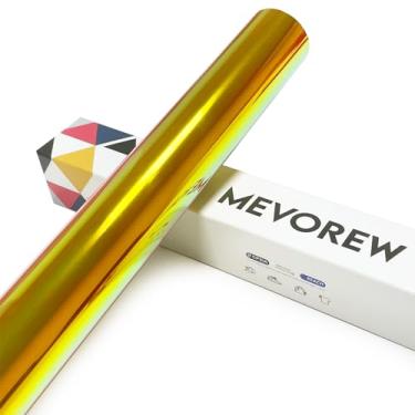 Imagem de MEVOREW Vinil holográfico amarelo de transferência de calor - 30,5 cm x 1,8 m HTV holográfico para camisas, ferro holográfico em vinil para máquina de prensa térmica, brilho málico, fácil de cortar e