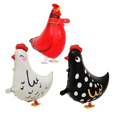 Imagem de 3 PCS Walking Chicken Balloons Set - White Hen, Black Hen, Rooster Foil Balloons | Farm Animal Theme Party Decorations for Birthday, Baby Shower, Barn Wedding | 22 Inch