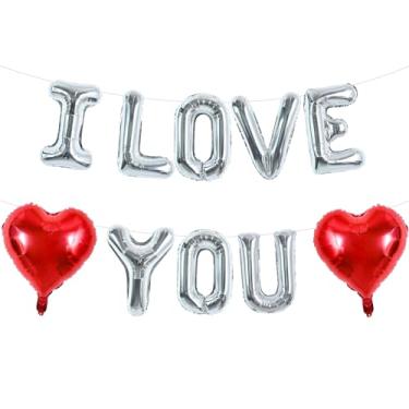 Imagem de TONIFUL 16 Inch Silver I Love You Balloons Foil Banner with 2 Pcs 18 Inch Pink Heart Balloons - Perfect for Romantic Valentine's Day Wedding Bridal Shower Anniversary Engagement Party Supplies
