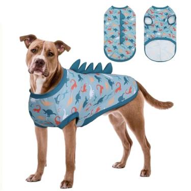Imagem de UNIPUP Camiseta para cães com proteção solar FPS 50+ - colete refrescante sem mangas para cães médios, camiseta de secagem rápida com chifres engraçados de dinossauro, roupas respiráveis para cães com