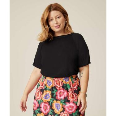 Imagem de Blusa Plus Size Feminina Básica Manga Curta Marisa-27005, G1, Preto