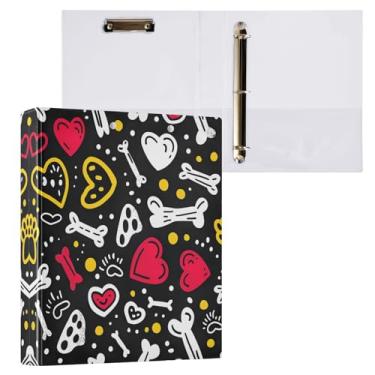 Imagem de Qilmy Organizador de fichário redondo com estampa de pata de gato e cachorro, fichário de 3 anéis com prancheta (carta A4), fichário fofo para material de escritório escolar 535