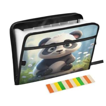 Imagem de Wassud Forest Panda Organizador de arquivos sanfonado com 13 bolsos com abas e adesivos, organizador de pastas de documentos de recibo de papel tamanho carta A4 para viagens de escritório