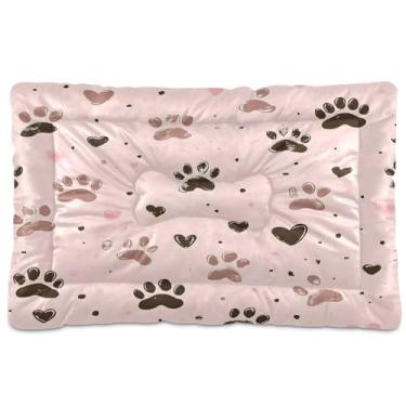 Imagem de Wassud Cama de cachorro com estampa de patas e corações ao ar livre para cães pequenos, lavável, impermeável, para viagem, para animais de estimação, cama portátil para gatos com fundo antiderrapante