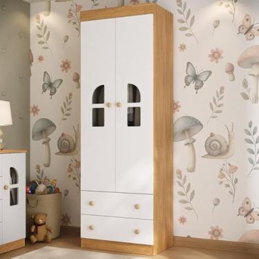Imagem de Guarda-roupa Infantil 62cm 2 Portas com Vidro e 2 Gavetas Amora Multimóveis Mp4507 Madeirado/branco
