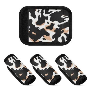 Imagem de Qilmy Embalagem com 4 identificadores de bagagem com padrão de textura de vaca com alça confortável para carrinho de bebê, mala de viagem, acessórios de viagem de avião228