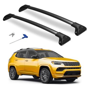 Imagem de Soruci Barras transversais de teto de 136 kg compatíveis com Jeep Compass 2018-2025, barras transversais de alumínio resistentes com trava para carro, bagagem, caiaque, canoa, bicicleta, snowboard
