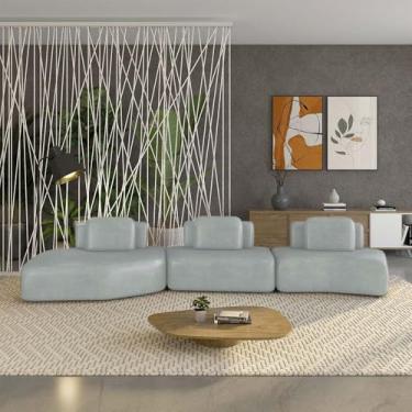 Imagem de Sofá Ilha Sala de Estar Dakota 3 Módulos 484cm Encostos Almofadas Soltas PU Cinza G33 - Gran Belo