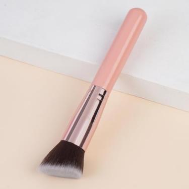 Imagem de Um pincel de maquiagem angular, cerdas macias densas e não absorventes, perfeito para blush, contorno e cuidados com as sobrancelhas (ouro rosa)