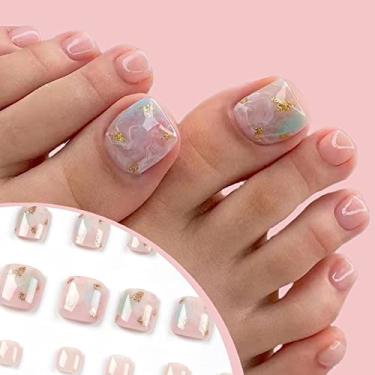 Imagem de 24 peças de dedos quadrados em unhas postiças para pressão de olho de gato nude gradiente glitter unhas falsas curtas bailarina acrílica unhas postiças cola Jerry para mulheres meninas arte em unhas