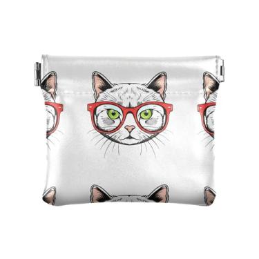 Imagem de Burbuja Bolsa feminina de couro portátil para gatos usando óculos, porta-moedas, batom, cosméticos