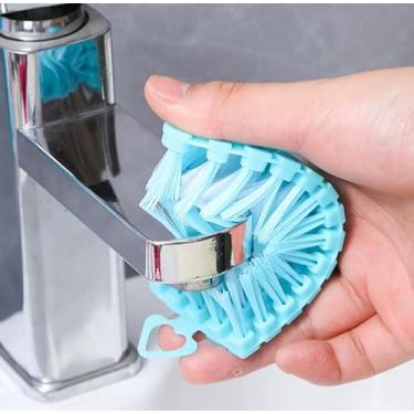 Imagem de Escova dobrável, limpeza profunda para piscina, banheira, aderência antiderrapante, cerdas de nylon resistentes, 1 pacote (azul)