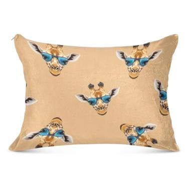 Imagem de Lindas cabeças de girafas bege grandes fronhas de flanela com zíper longo padrão Queen King almofadas grandes para decoração de almofadas, tamanho do corpo, 53 cm x 137 cm