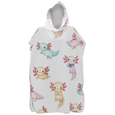 Imagem de Joisal Roupão para adultos, poncho de surfe, com capuz, toalha de praia, impressão, absorvente, bonito, axolotl, branco, ponchos adultos para mulheres