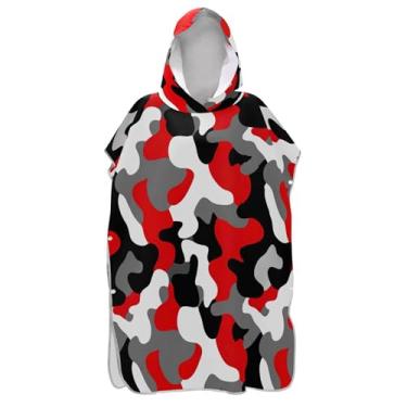 Imagem de Chic Camuflagem Poncho de Surf Vermelho Trocador Roupão Adultos Praia Com Capuz Toalha de Banho Plus Size Unissex Adulto Poncho com Capuz