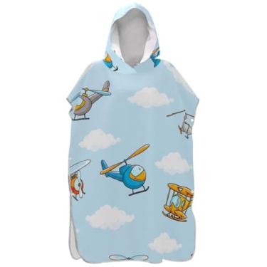 Imagem de Joisal Poncho de surfe trocador de roupão para adultos toalhas de banho com capuz reutilizáveis ponchos adultos para mulheres bonito avião helicóptero azul