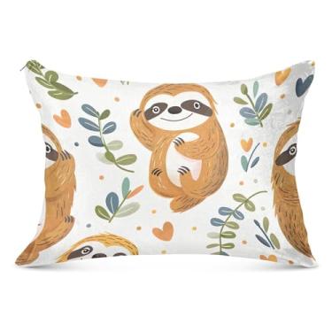 Imagem de Linda preguiça branca grande fronha decorativa poliéster longo padrão queen king size fronhas capa de travesseiro corporal, tamanho do corpo, 53 cm x 137 cm