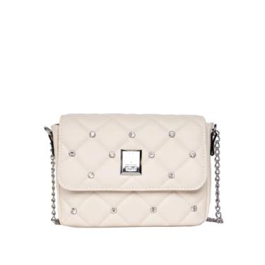 Imagem de Bolsa Feminina Vizzano Napa Transversal Pequena Soft Strech em Matelassê com Correntes e Pedrarias Off White - U