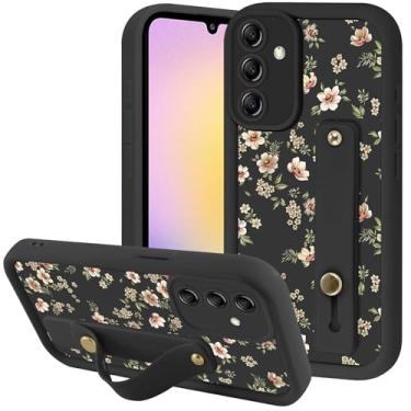 Imagem de Zrutru Capa de telefone floral de flores estéticas para Samsung Galaxy A25 5G com alça de pulso de mão macia ajustável e flexível com suporte de silicone à prova de choque Funda para Samsung A25 de