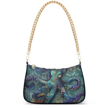 Imagem de Bolsa de mão abstrata com pintura de graffiti, bolsa de mão Hobo, bolsa feminina inspirada, alça de ombro, Polvo Underwater Dream