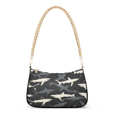 Imagem de Bolsas de ombro femininas Shark Hobo Bolsa pequena clutch com fecho de zíper, Multi05, 7.1x11x2.8in