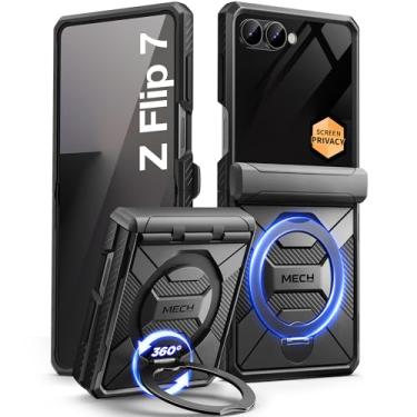 Imagem de Tongate Suporte magnético giratório de 360° para Z Flip 7 Capa com proteção de tela de privacidade, [Compatível com MagSafe] [Antiderrapante] [Proteção com dobradiça] Corpo inteiro à prova de choque